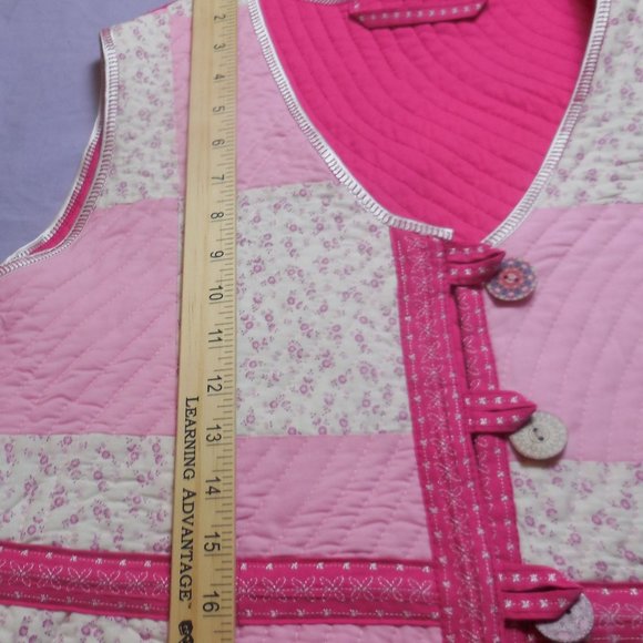 Vintage Vest Quilted Patchwork Cotton button down pink floral size Large Petite - Picture 17 of 17